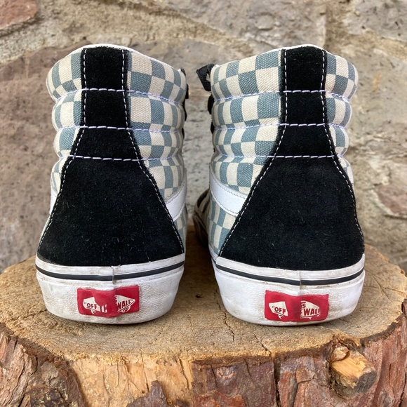 Vans Grey and White Checkered High-Tops with Black Suede Mens 7.5 Womens 9 - Picture 2 of 11